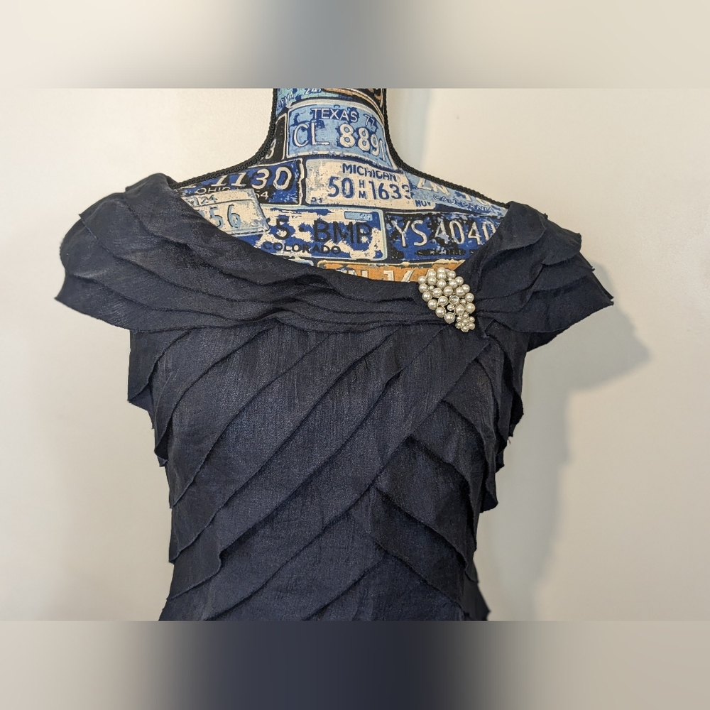 London Times Navy Tiered Dress - Picture 2 of 5